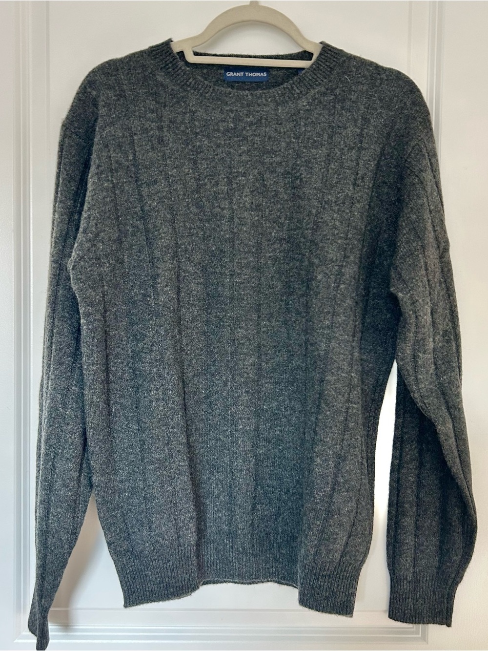 GRANT THOMAS Men's Dark Gray Ribbed Knit 100% Lambswool Sweater M
